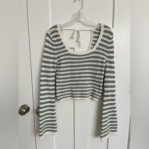 Hollister Striped Cropped Sweater Open Back Tie Long Sleeve Coastal Knit M
